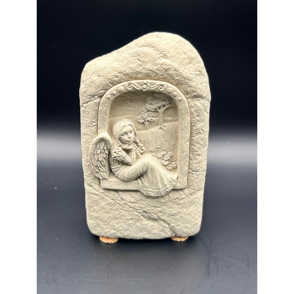 Vintage Carruth Angel Wall Hanging Stone‎ Look Plaque 1998 Decor 2.25" x 4.75"